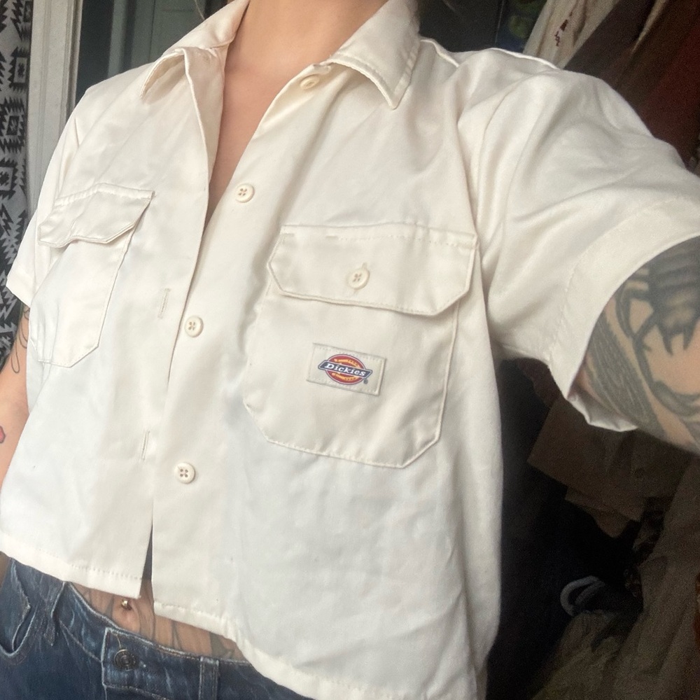 Dickies Cream Short-Sleeve Cropped Work Shirt